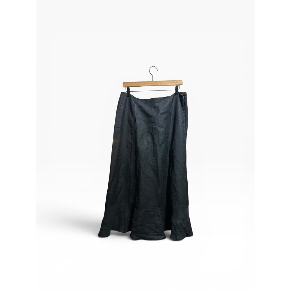 Larry Levine Linen Blend Flounce Maxi Skirt Women's 14 Black A Line Flowy Boho